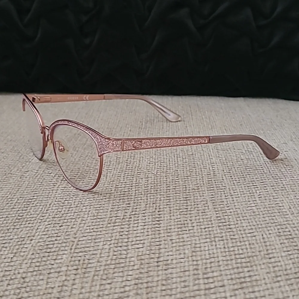 GUESS METALLIC ROSE GOLD EYEGLASS FRAME 51 16 135